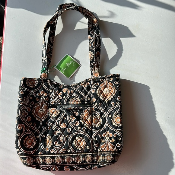 Vera Bradley Caffe Latte Quilted Shoulder Bag Purse, Black Brown Paisley Pattern - Picture 1 of 9